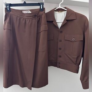 Vtg Escada Made in West Germany brown jacket skirt set sz 38